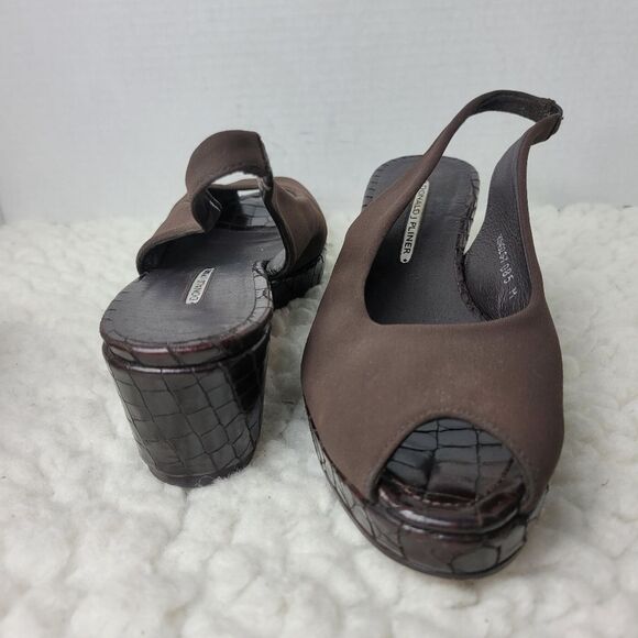 Donald J. Pliner King2 Women's Shoes Size 8.5 Brown Croco Peep Toe Platform - Picture 6 of 9